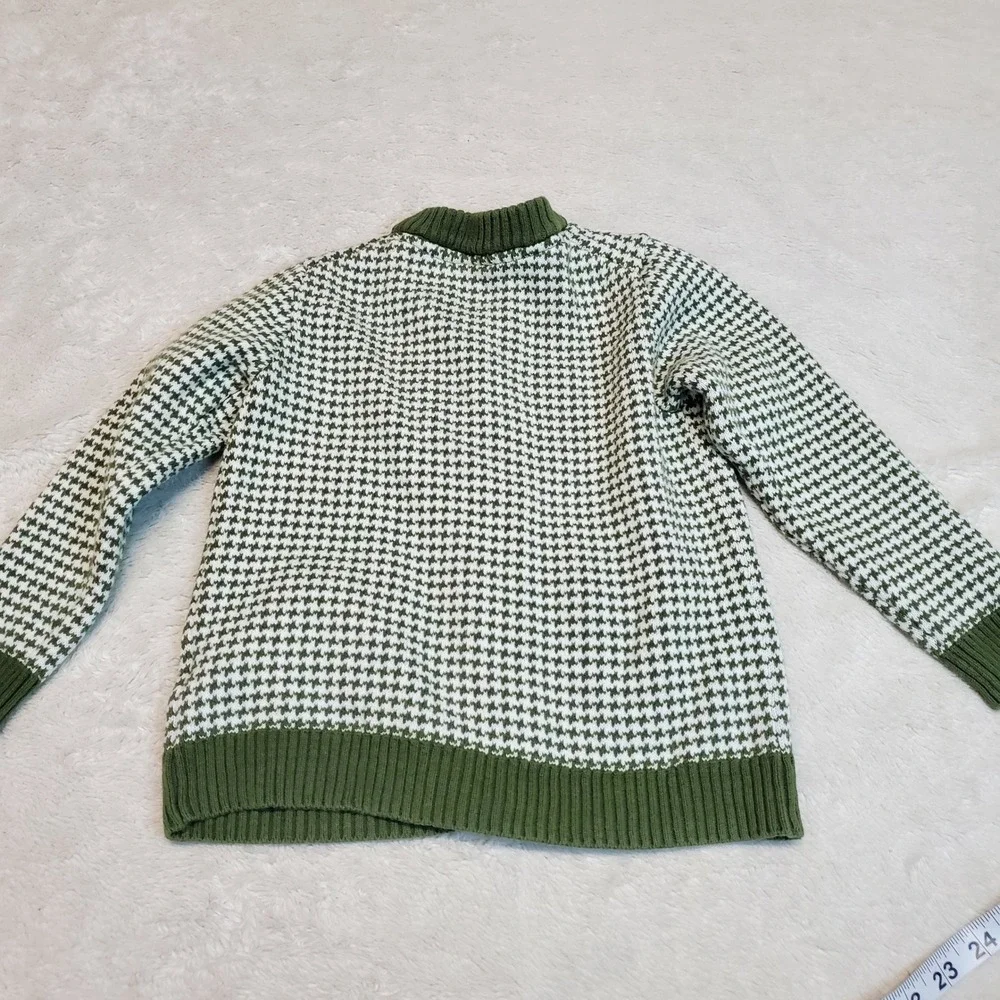 Janie and Jack Green White‎ Houndstooth Knit Preppy Classic Sweater Cardigan 3